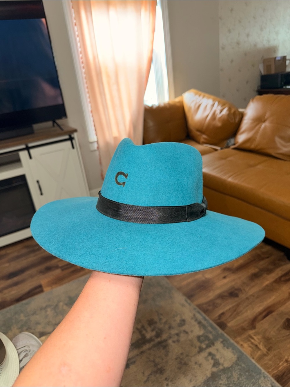 Charlie 1 Horse Teal Wide-Brim Fedora Hat with Black Band - Medium